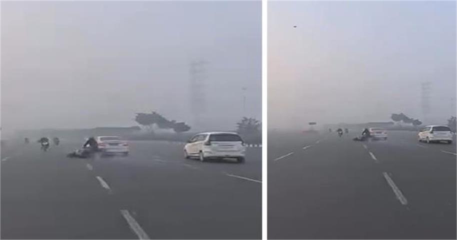 कैब के पीछे से टकराई तेज रफ्तार बाइक, 100 मीटर तक घिसटती गई बाइक