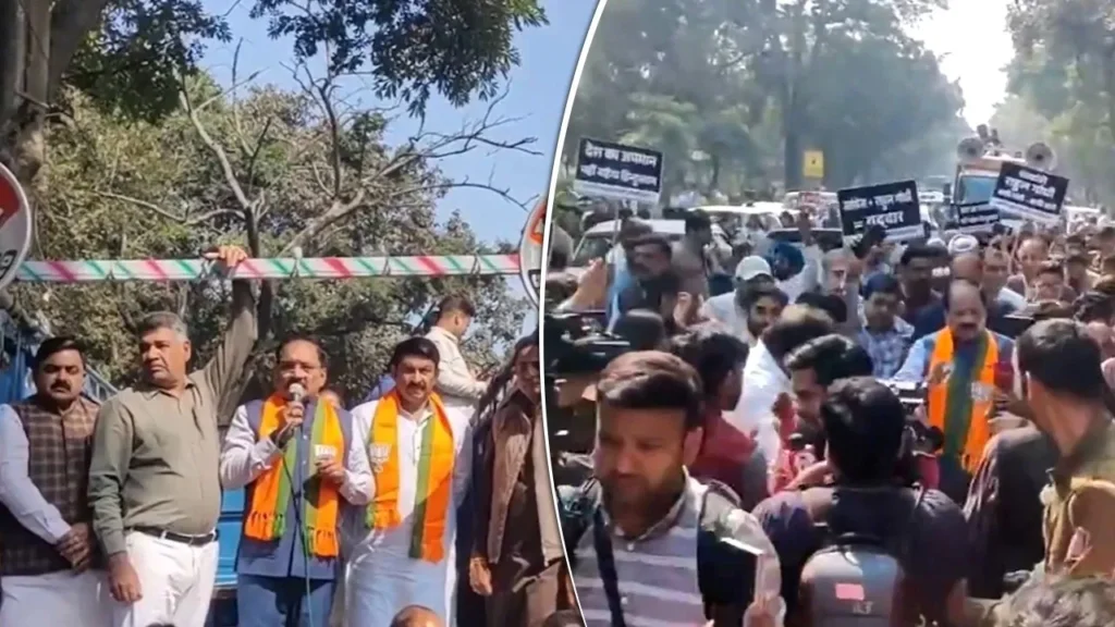BJP Protest against Congress: AI समिट में हंगामे के खिलाफ बीजेपी का हल्ला बोल, कांग्रेस दफ्तर के बाहर प्रदर्शन, राहुल गांधी से मांगी माफी