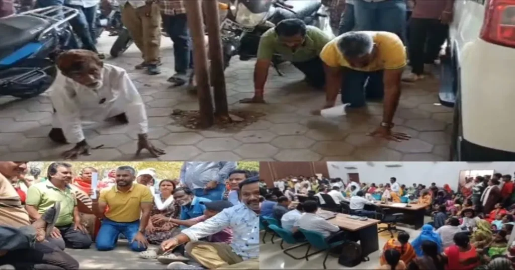 खंडवा: अतिक्रमण के खिलाफ घुटनों के बल कलेक्ट्रेट पहुंचे लोग, भजन गाकर किया अनोखा विरोध