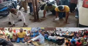 खंडवा: अतिक्रमण के खिलाफ घुटनों के बल कलेक्ट्रेट पहुंचे लोग, भजन गाकर किया अनोखा विरोध