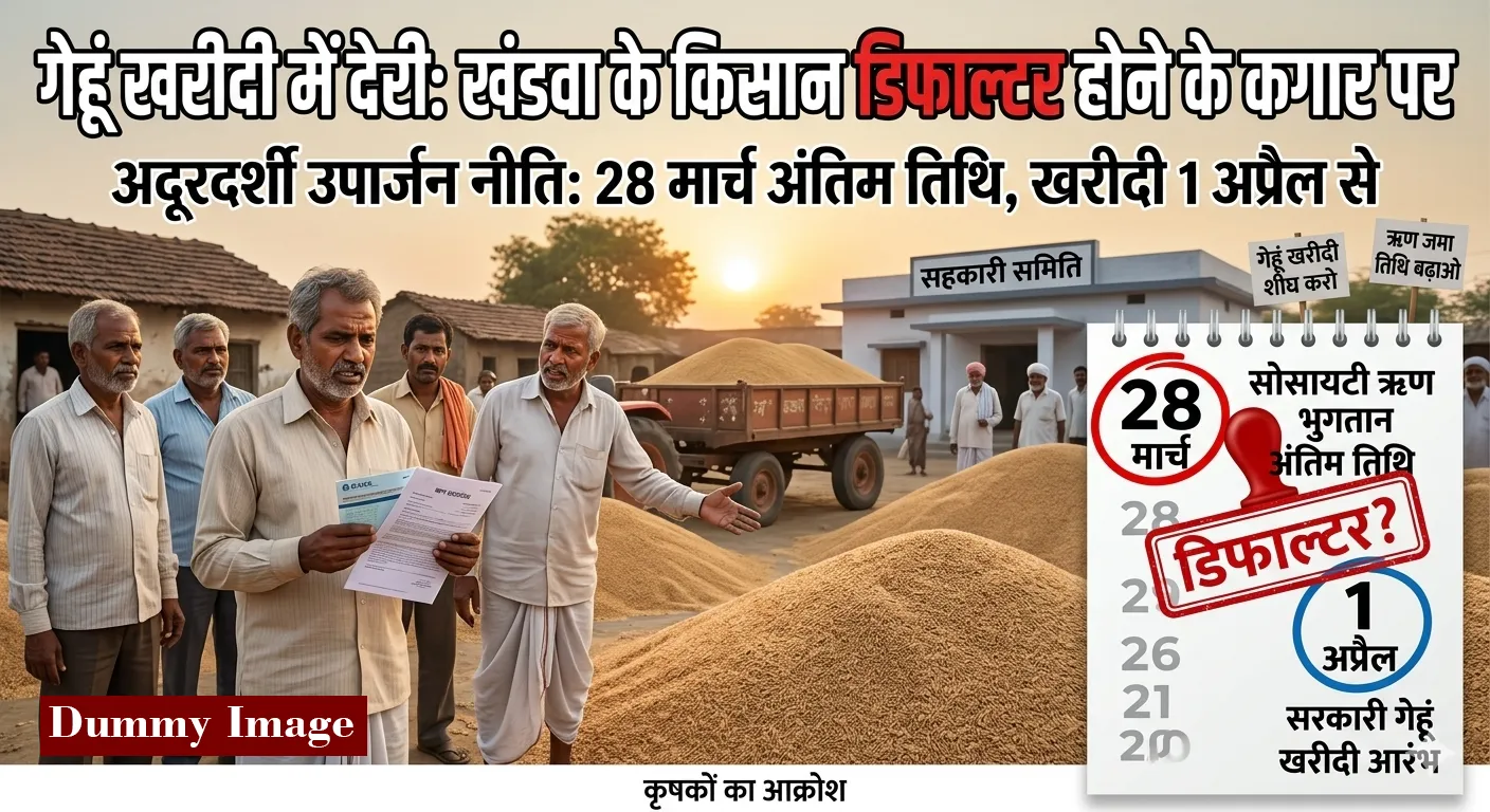 खंडवा में गेहूं खरीदी में देरी से बढ़ा किसानों का आक्रोश: 28 मार्च है लोन चुकाने की अंतिम तिथि, डिफाल्टर होने का सता रहा डर