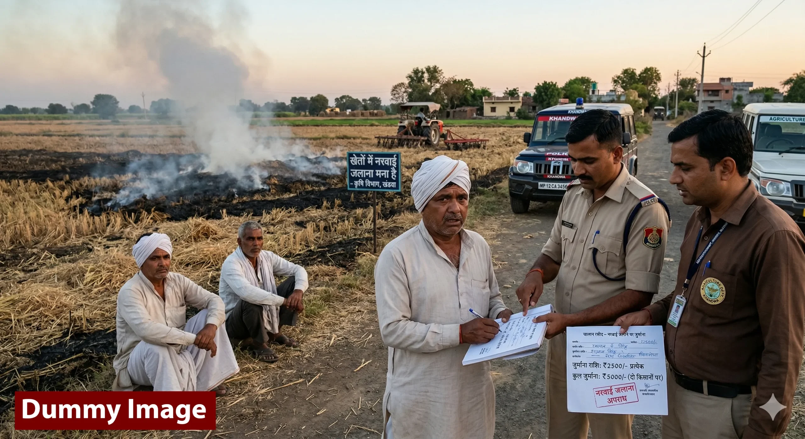 खंडवा न्यूज़: खेतों में नरवाई (पराली) जलाने पर सख्त एक्शन, 2 किसानों पर लगा 2500-2500 का जुर्माना