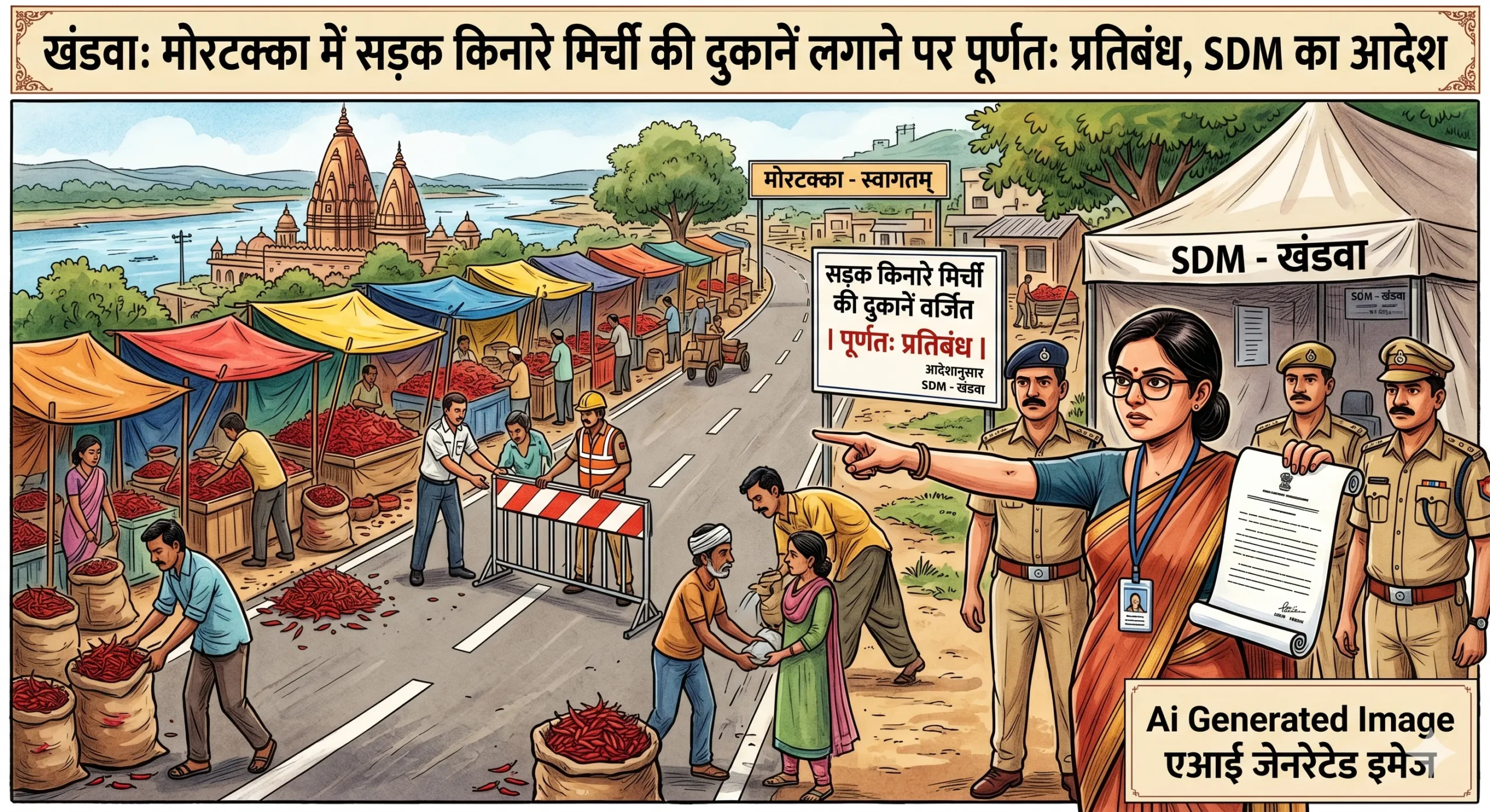 खंडवा: मोरटक्का में सड़क किनारे मिर्ची की दुकानें लगाने पर पूर्णतः प्रतिबंध, SDM का आदेश