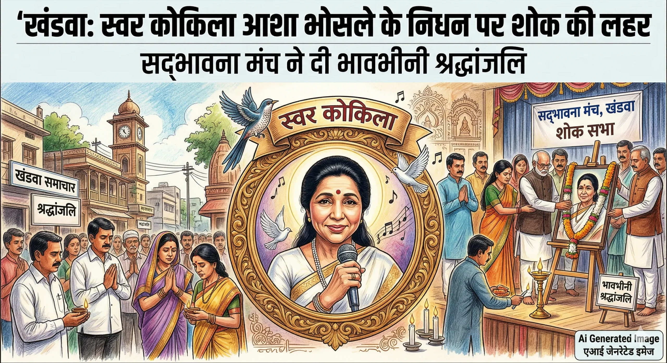 खंडवा: स्वर कोकिला आशा भोसले के निधन पर शोक की लहर, सद्भावना मंच ने दी भावभीनी श्रद्धांजलि