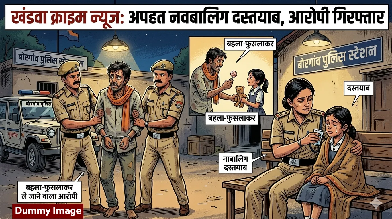 खंडवा क्राइम न्यूज़: बोरगांव पुलिस ने अपहृत नाबालिग को किया दस्तयाब, बहला-फुसलाकर ले जाने वाला आरोपी गिरफ्तार