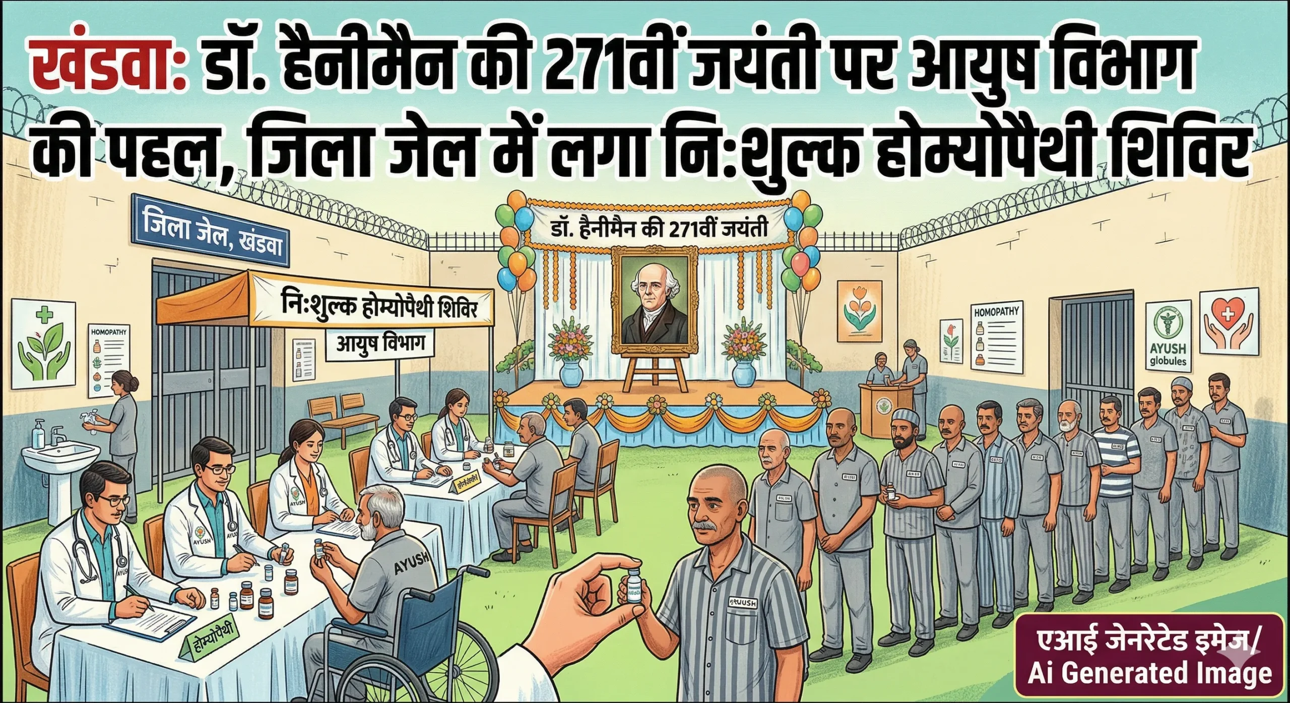 खंडवा: डॉ. हैनीमैन की 271वीं जयंती पर आयुष विभाग की पहल, जिला जेल में लगा निःशुल्क होम्योपैथी शिविर