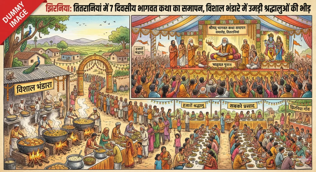 झिरनिया: तितरानियां में 7 दिवसीय भागवत कथा का समापन, विशाल भंडारे में उमड़ी श्रद्धालुओं की भीड़