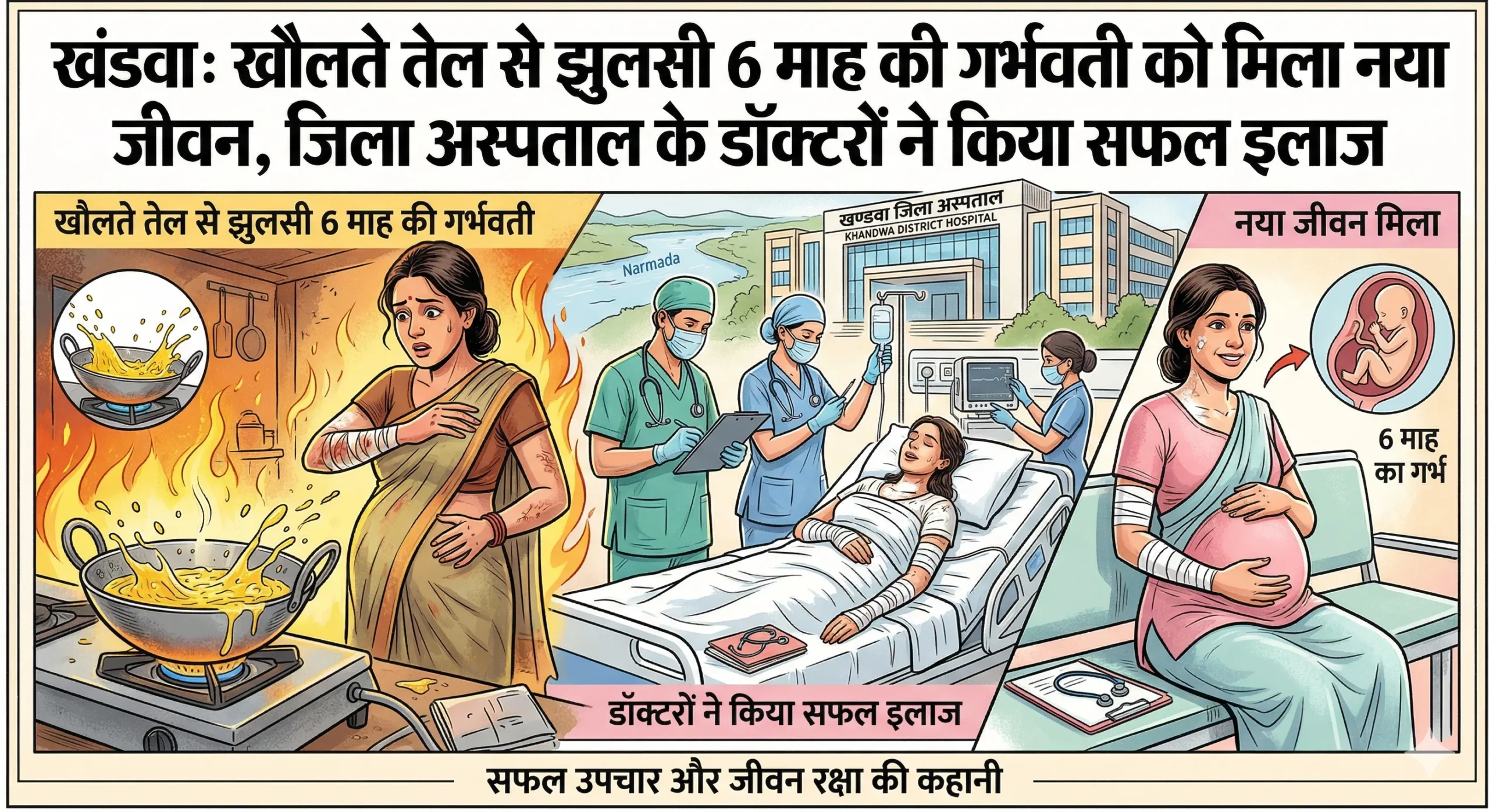 खंडवा: खौलते तेल से झुलसी 6 माह की गर्भवती को मिला नया जीवन, जिला अस्पताल के डॉक्टरों ने किया सफल इलाज