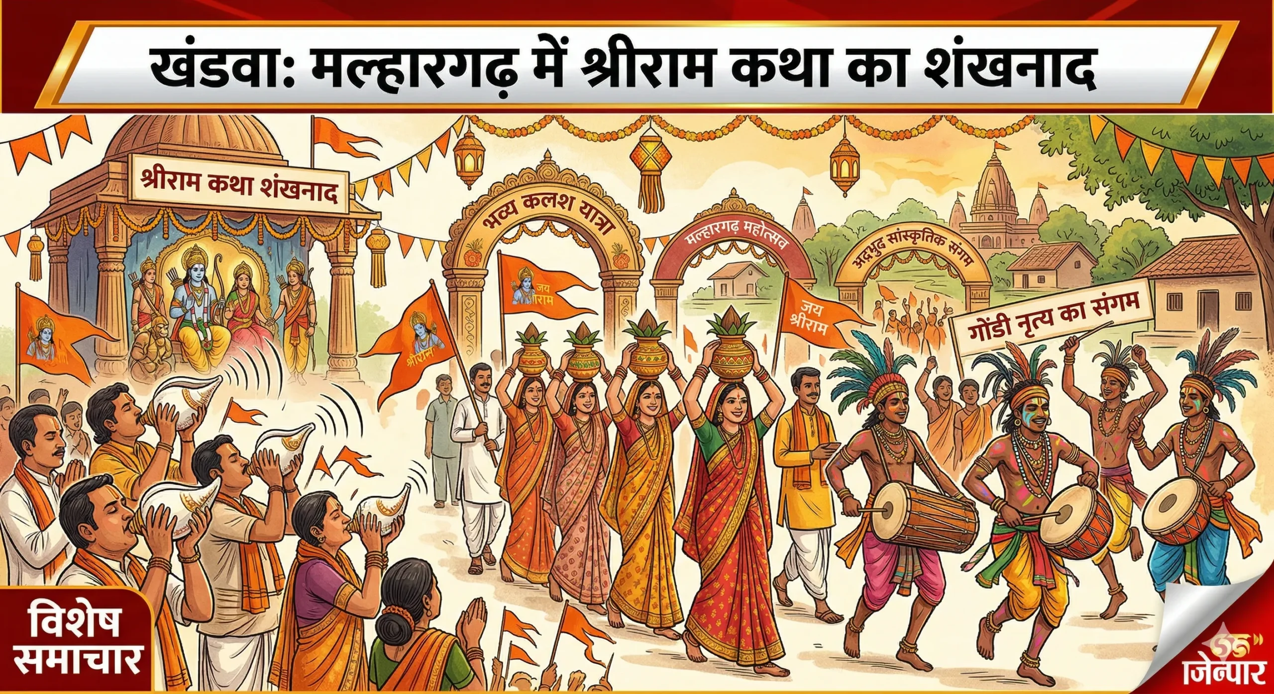 खंडवा: मल्हारगढ़ में श्रीराम कथा का शंखनाद, भव्य कलश यात्रा में दिखा गोंडी नृत्य का अद्भुत संगम