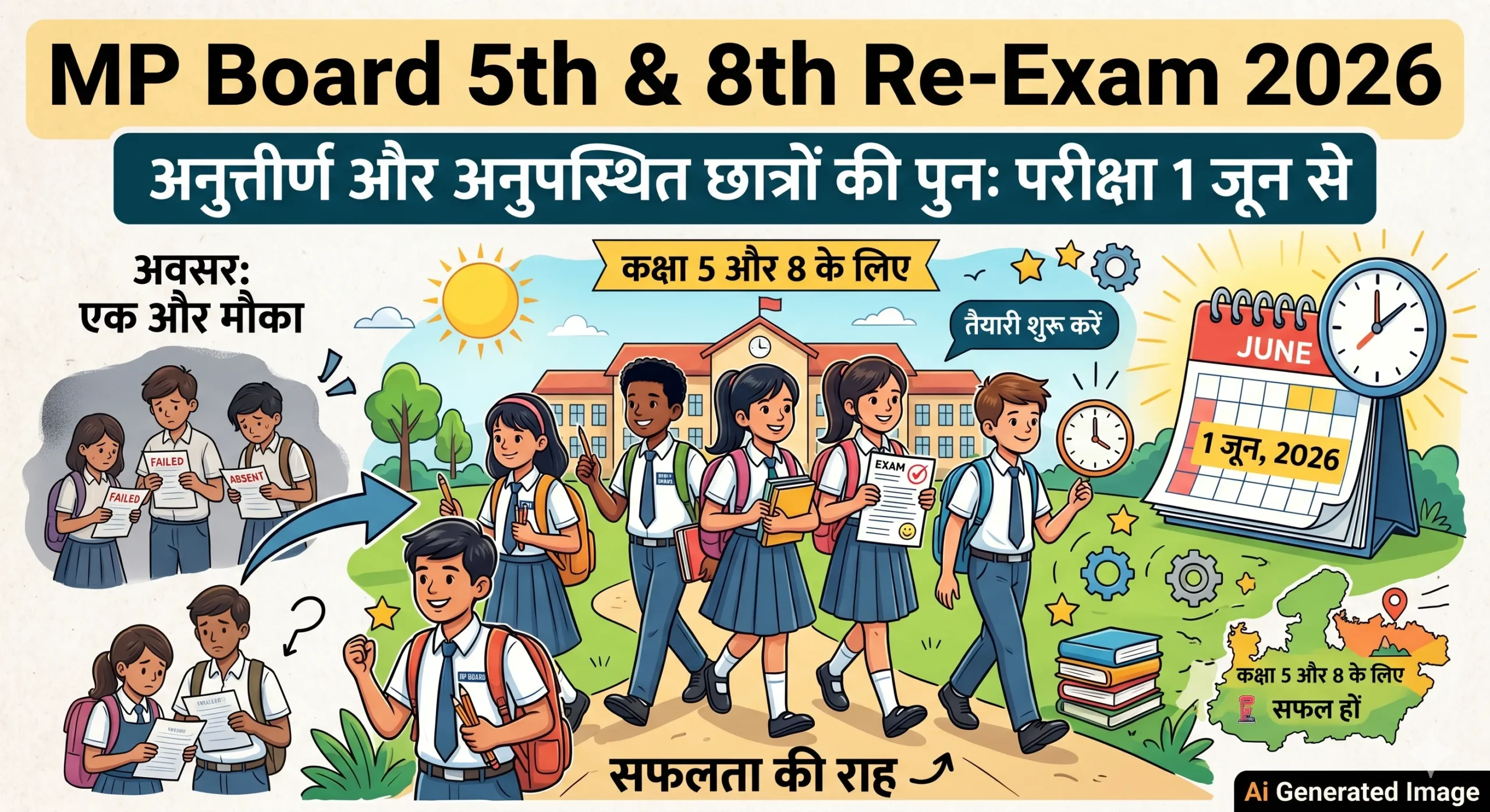 MP Board 5th & 8th Re-Exam 2026: अनुत्तीर्ण और अनुपस्थित छात्रों की पुनः परीक्षा 1 जून से
