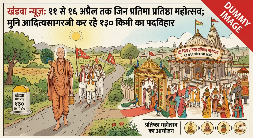 खंडवा: 11 से 16 अप्रैल तक होगा जिन प्रतिमा प्रतिष्ठा महोत्सव, मुनि आदित्यसागरजी कर रहे 130 किमी का पदविहार