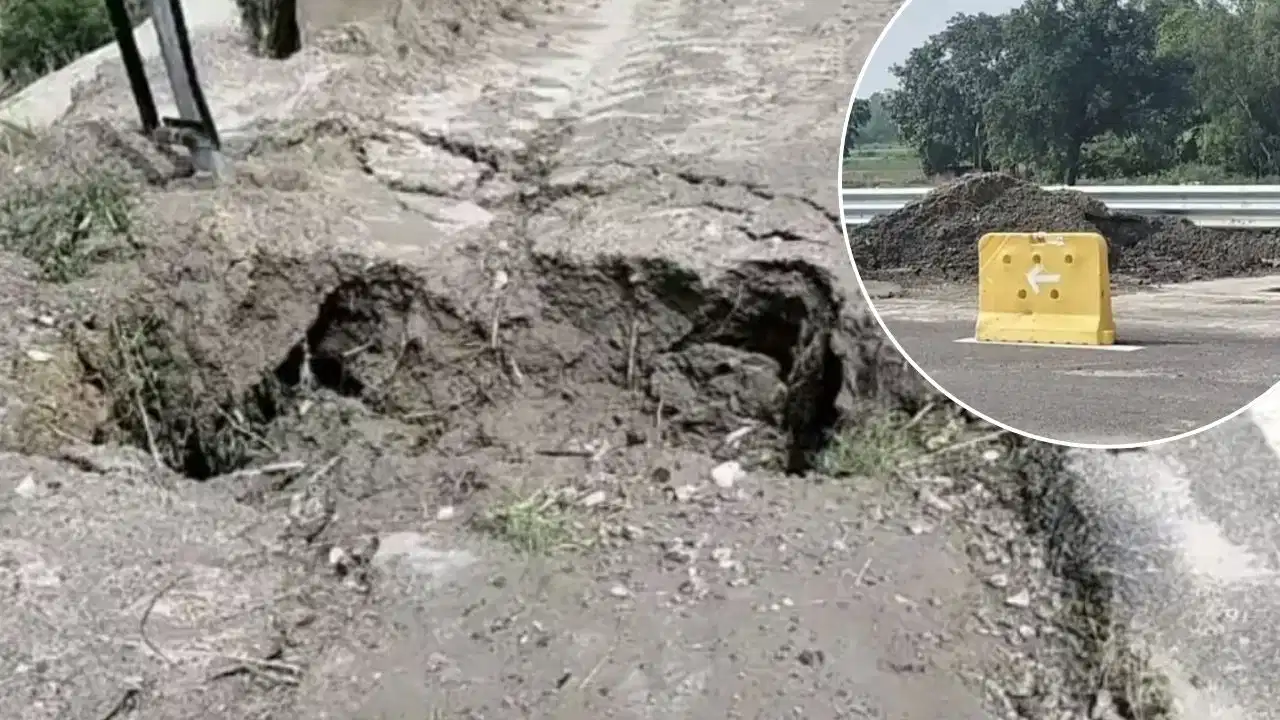 गंगा एक्सप्रेसवे में बड़ा हादसा टला: पहली ही बारिश में हरदोई के पास धंसा 10 मीटर लंबा हिस्सा, उठे सवाल