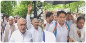 पंचकूला में HKRN दफ्तर के बाहर कांग्रेस का जोरदार प्रदर्शन, कर्मचारियों को पक्का करने की मांग