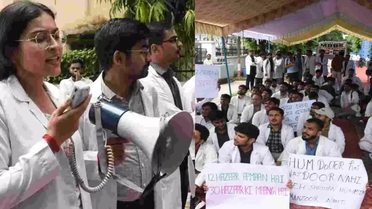 लखनऊ KGMU में MBBS इंटर्न्स की भूख हड़ताल: ₹12,000 से बढ़ाकर ₹30,000 स्टाइपेंड करने की मांग, गेट पर पुलिस तैनात