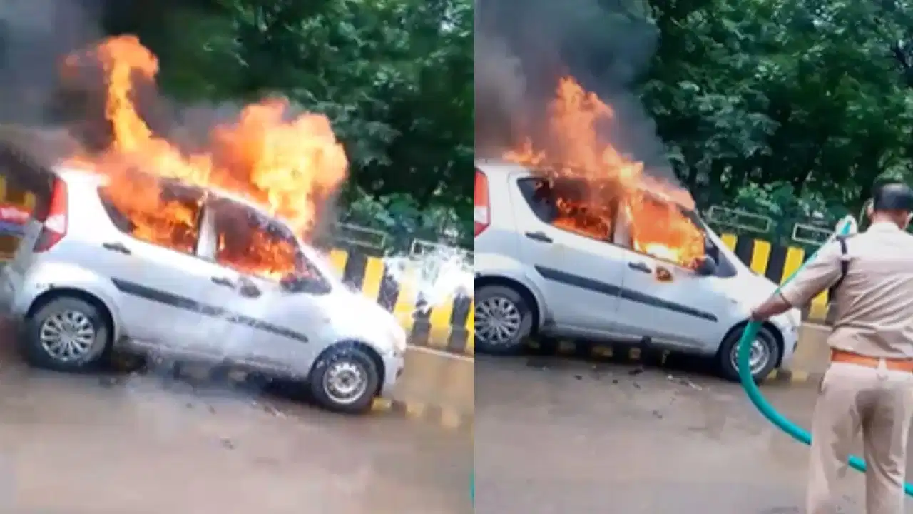 Indore Police Bravery: इंदौर में धू-धू कर जली कार, ट्रैफिक पुलिस टीम ने कांच तोड़कर चालक को निकाला; डीसीपी ने की सराहना