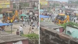 Motihari Encroachment Drive: सुगौली में अतिक्रमण हटाने के दौरान गिरी दीवार, महिला गंभीर घायल; जेसीबी पर पथराव से तनाव